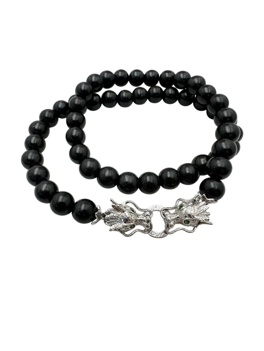 D Joy Dragon Necklace Sterling Silver Black Gemstone Beads 20 Inch